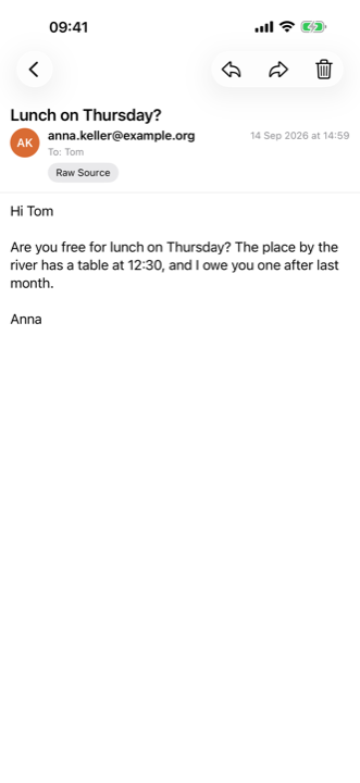 Postfach on the iPhone: reading a message